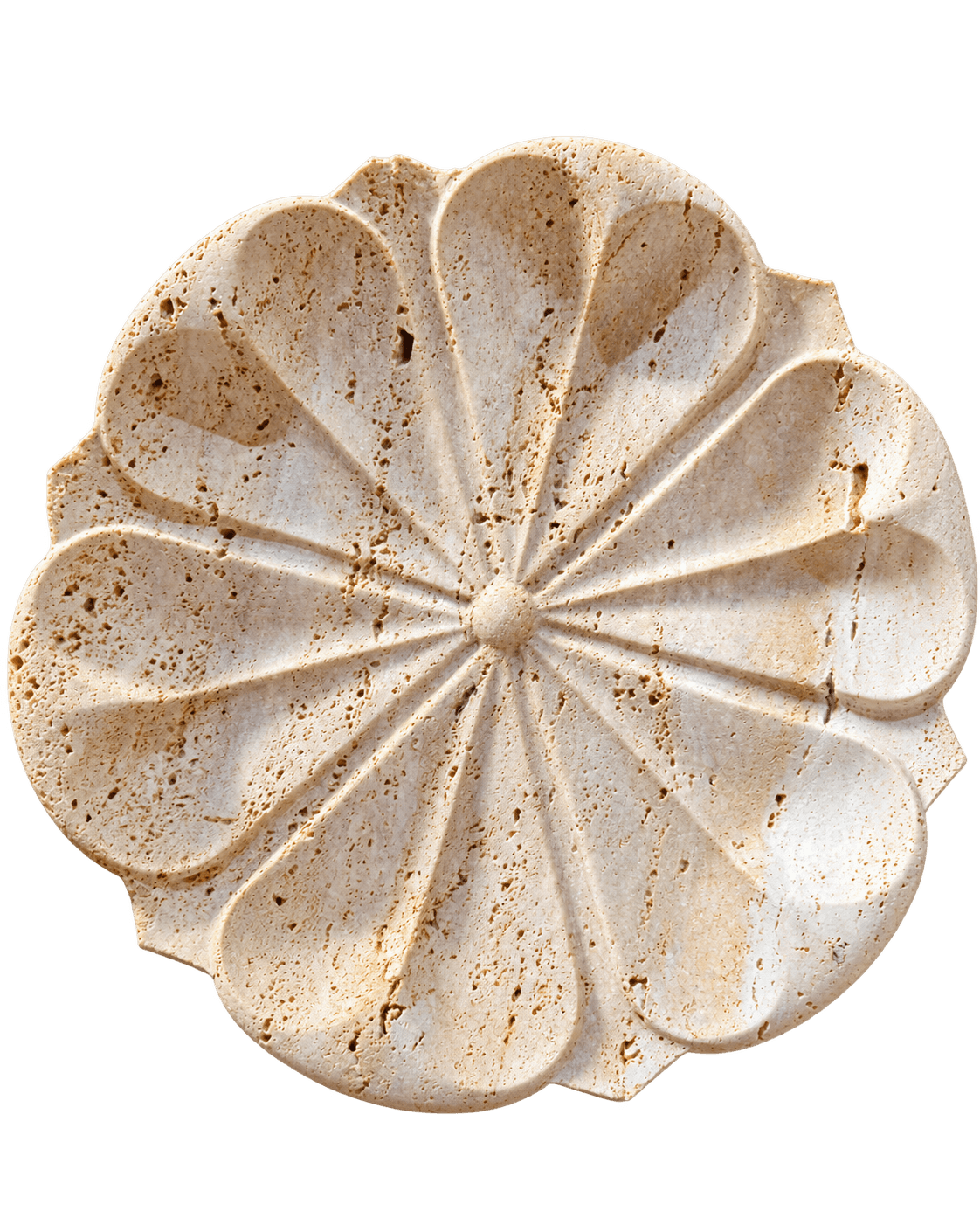 Carved travertine floral relief medallion