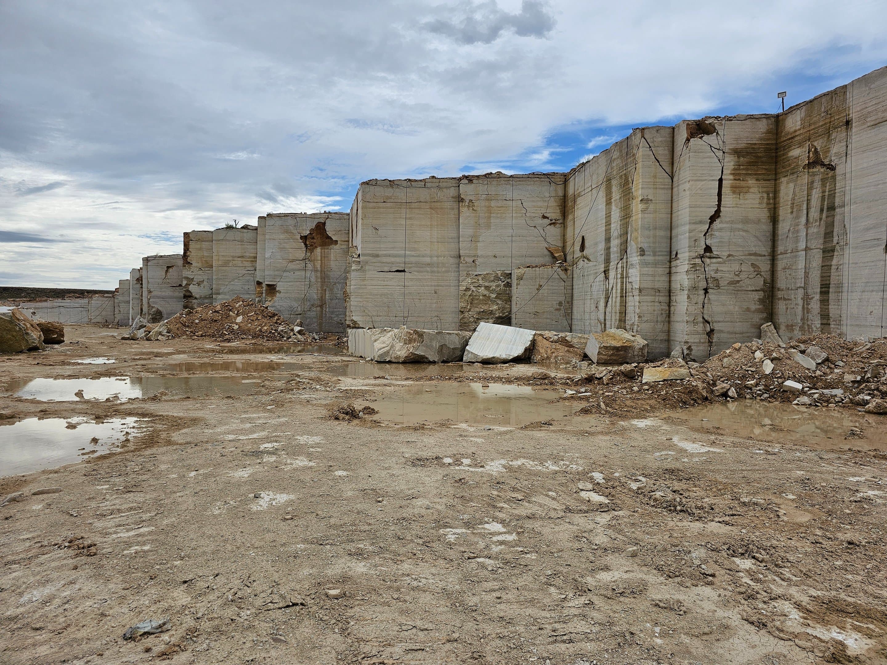 Raw travertine quarry excavation face in Loralai, Balochistan